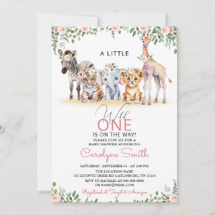 Wild One Safari Dieren Groen Meisje Baby shower Kaart