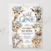 Wild One Safari Dieren | Jongen 1e Verjaardag Kaart (Voorkant)