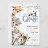 Wild One Safari Dieren Jongen 1e Verjaardag Kaart (Voorkant)