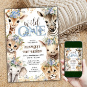 Wild One Safari Dieren | Jongen 1e Verjaardag Kaart