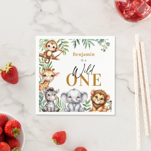 Wild One Safari Dieren Jongen 1e Verjaardag Servet (Insitu)