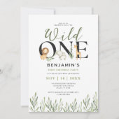 Wild One Safari Dieren Jongen 1e Verjaardagsfeest Kaart (Voorkant)