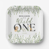 Wild One Safari Dieren Jongen 1e Verjaardagsfeest Papieren Bordje (Voorkant)