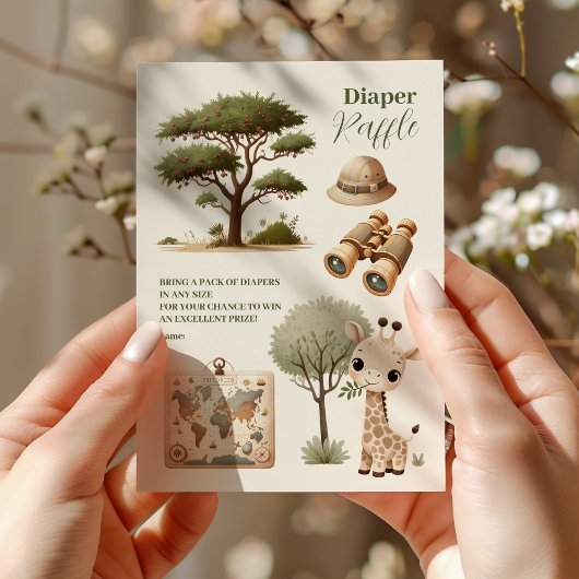 Wild One Safari Dieren Jongen Baby Raffle Diapper Informatiekaartje