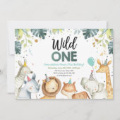 Wild One Safari Dieren Jongen Verjaardag Uitnodigi Kaart (Voorkant)