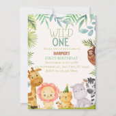 Wild One Safari Dieren Jongen Verjaardagsfeestje I Kaart (Voorkant)