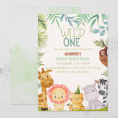 Wild One Safari Dieren Jongen Verjaardagsfeestje I Kaart (Voorkant / Achterkant)
