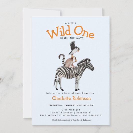 Wild One Safari Dieren Jongens Baby Shower Kaart (Voorkant)