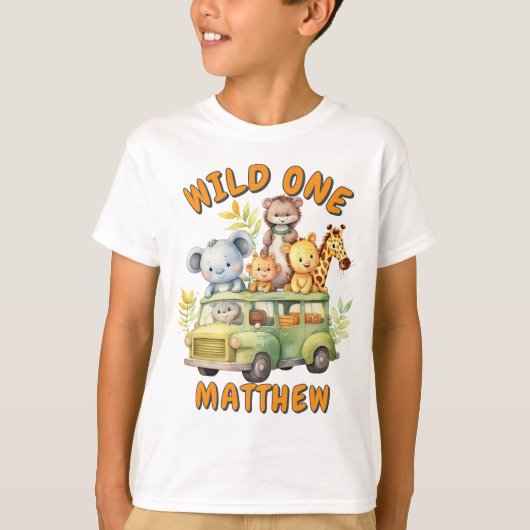 Wild one safari dieren jongens verjaardag t-shirt (Voorkant)