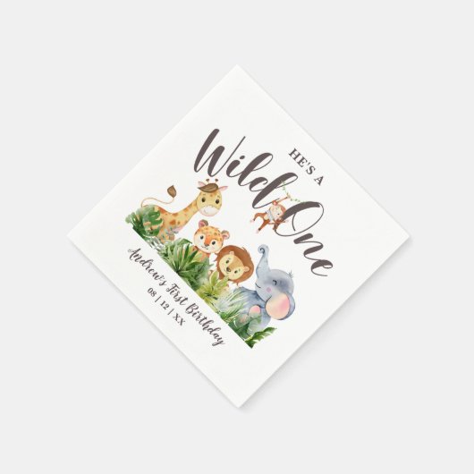 Wild One Safari Dieren Kinderen Verjaardag Servet (Hoek)