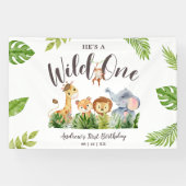 Wild One Safari Dieren Kinderen Verjaardag Spandoek (Horizontaal)