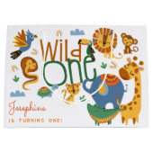 Wild one safari dieren kinderen verjaardagsfeestje groot cadeauzakje (Voorkant)