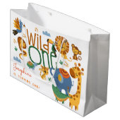 Wild one safari dieren kinderen verjaardagsfeestje groot cadeauzakje (Voorkant Gekanteld)