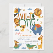 Wild one safari dieren kinderen verjaardagsfeestje kaart (Voorkant)