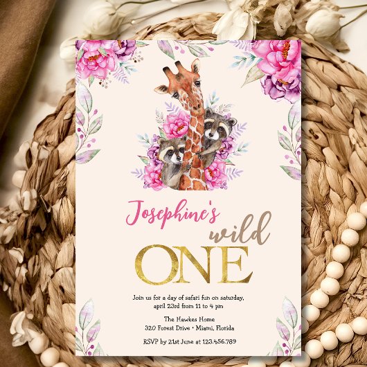 Wild one safari dieren kinderen verjaardagsfeestje kaart