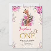 Wild one safari dieren kinderen verjaardagsfeestje kaart (Voorkant)