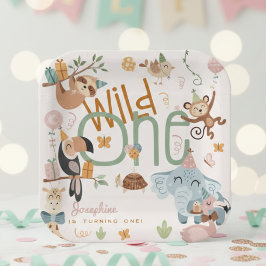 Wild one safari dieren kinderen verjaardagsfeestje papieren bordje