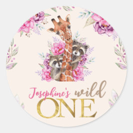 Wild one safari dieren kinderen verjaardagsfeestje ronde sticker