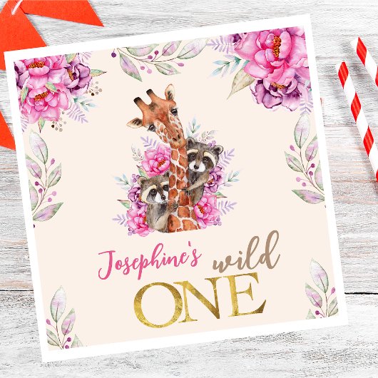 Wild one safari dieren kinderen verjaardagsfeestje servet