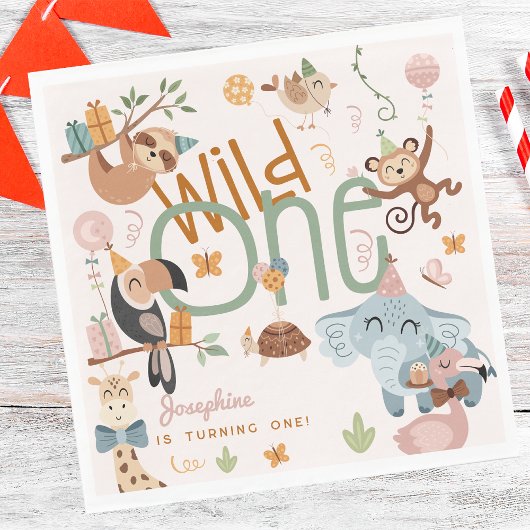 Wild one safari dieren kinderen verjaardagsfeestje servet