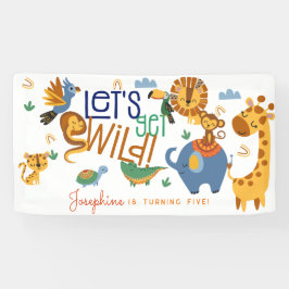 Wild one safari dieren kinderen verjaardagsfeestje spandoek