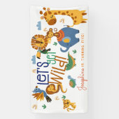 Wild one safari dieren kinderen verjaardagsfeestje spandoek (Verticaal)