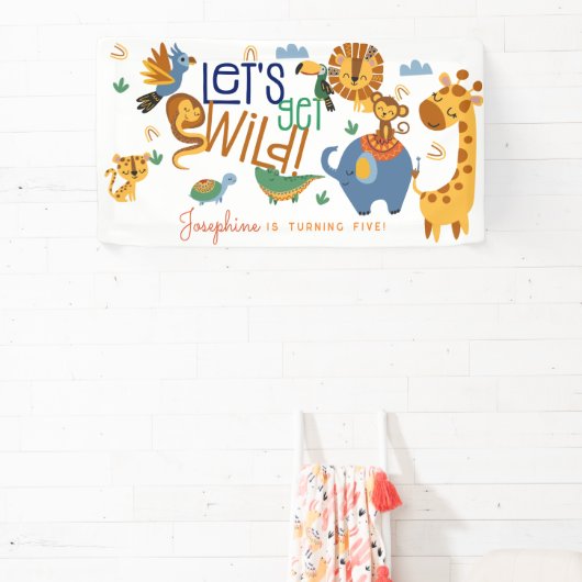 Wild one safari dieren kinderen verjaardagsfeestje spandoek (Insitu)