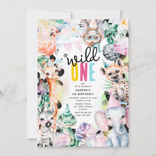 Wild ONE' Safari Dieren Koel 1e Verjaardag Kaart (Voorkant)