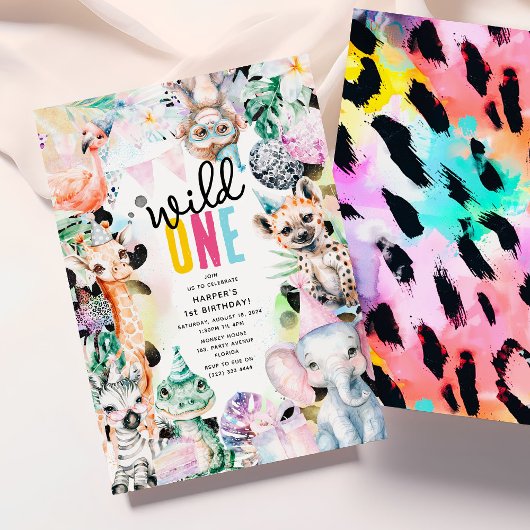 Wild ONE' Safari Dieren Koel 1e Verjaardag Kaart