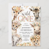 Wild One Safari Dieren Meisje 1e Verjaardag Kaart (Voorkant)