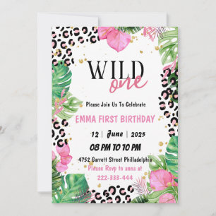 Wild One Safari Dieren meisje 1e verjaardag Kaart