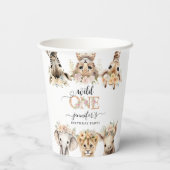 Wild One Safari Dieren Meisje 1e Verjaardag Papier Papieren Bekers (Achterkant)