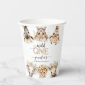 Wild One Safari Dieren Meisje 1e Verjaardag Papier Papieren Bekers (Voorkant)