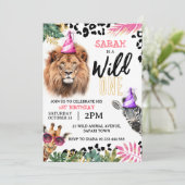 Wild One Safari Dieren Meisje 1e Verjaardagsfeest Kaart (Staand voorkant)