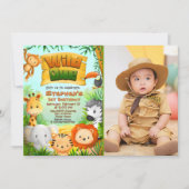 Wild One - Safari Dieren met foto-uitnodiging Kaart (Voorkant)