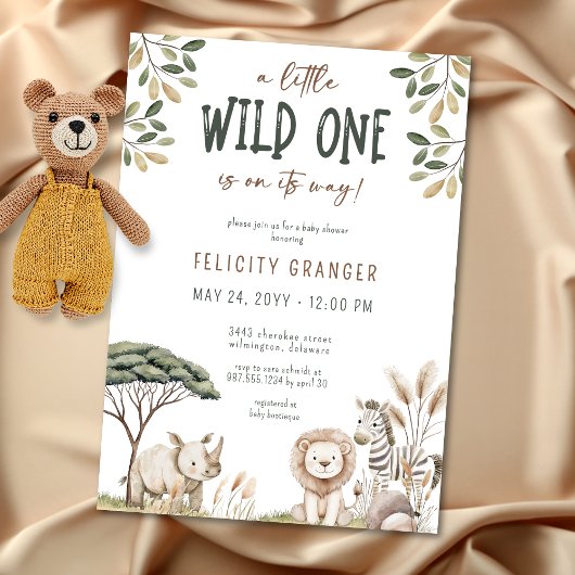 Wild One Safari Dieren Neutraal Baby shower Kaart