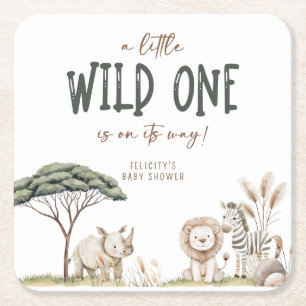 Wild One Safari Dieren Neutraal Baby shower Kartonnen Onderzetters
