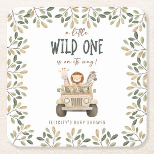 Wild One Safari Dieren Neutraal Baby shower Kartonnen Onderzetters