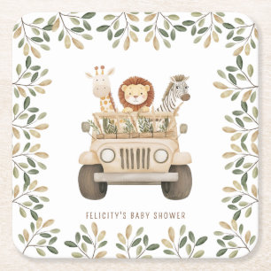 Wild One Safari Dieren Neutraal Baby shower Kartonnen Onderzetters