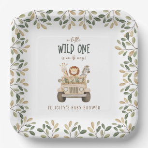 Wild One Safari Dieren Neutraal Baby shower Papieren Bordje