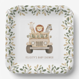 Wild One Safari Dieren Neutraal Baby shower Papieren Bordje