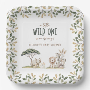 Wild One Safari Dieren Neutraal Baby shower Papieren Bordje