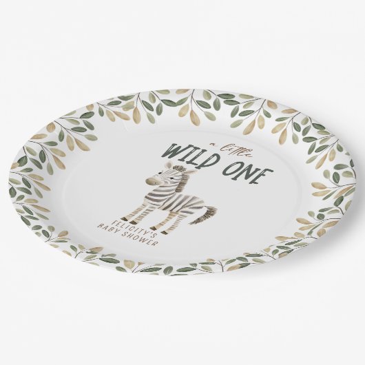 Wild One Safari Dieren Neutraal Baby shower Papieren Bordje (Gekanteld)