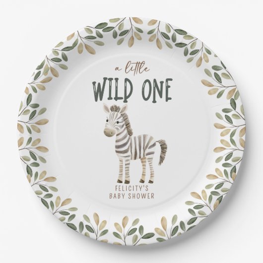 Wild One Safari Dieren Neutraal Baby shower Papieren Bordje (Voorkant)