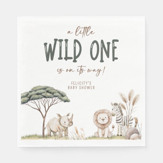 Wild One Safari Dieren Neutraal Baby shower Servet (Voorkant)