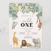 Wild One Safari Dieren Uitnodiging Kaart (Voorkant / Achterkant)