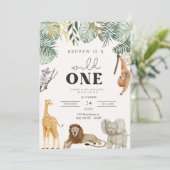 Wild One Safari Dieren Uitnodiging Kaart (Staand voorkant)