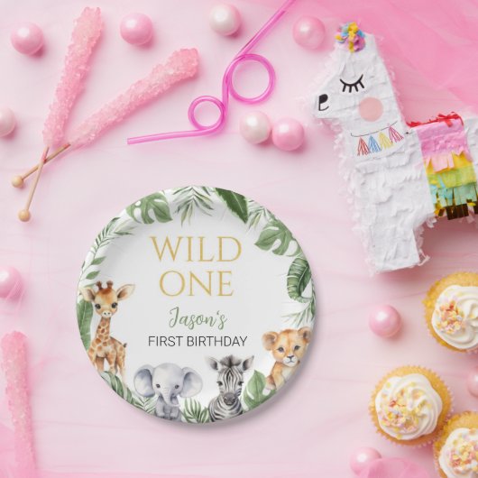 Wild One Safari Dieren Verjaardag Baby shower Papieren Bordje (Feest)