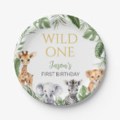 Wild One Safari Dieren Verjaardag Baby shower Papieren Bordje (Voorkant)