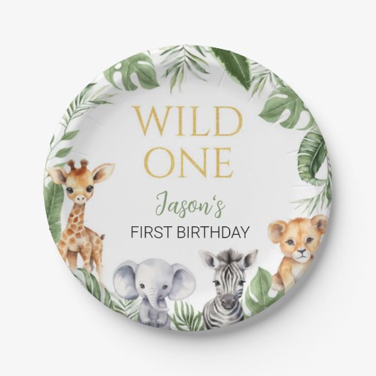 Wild One Safari Dieren Verjaardag Baby shower Papieren Bordje (Voorkant)
